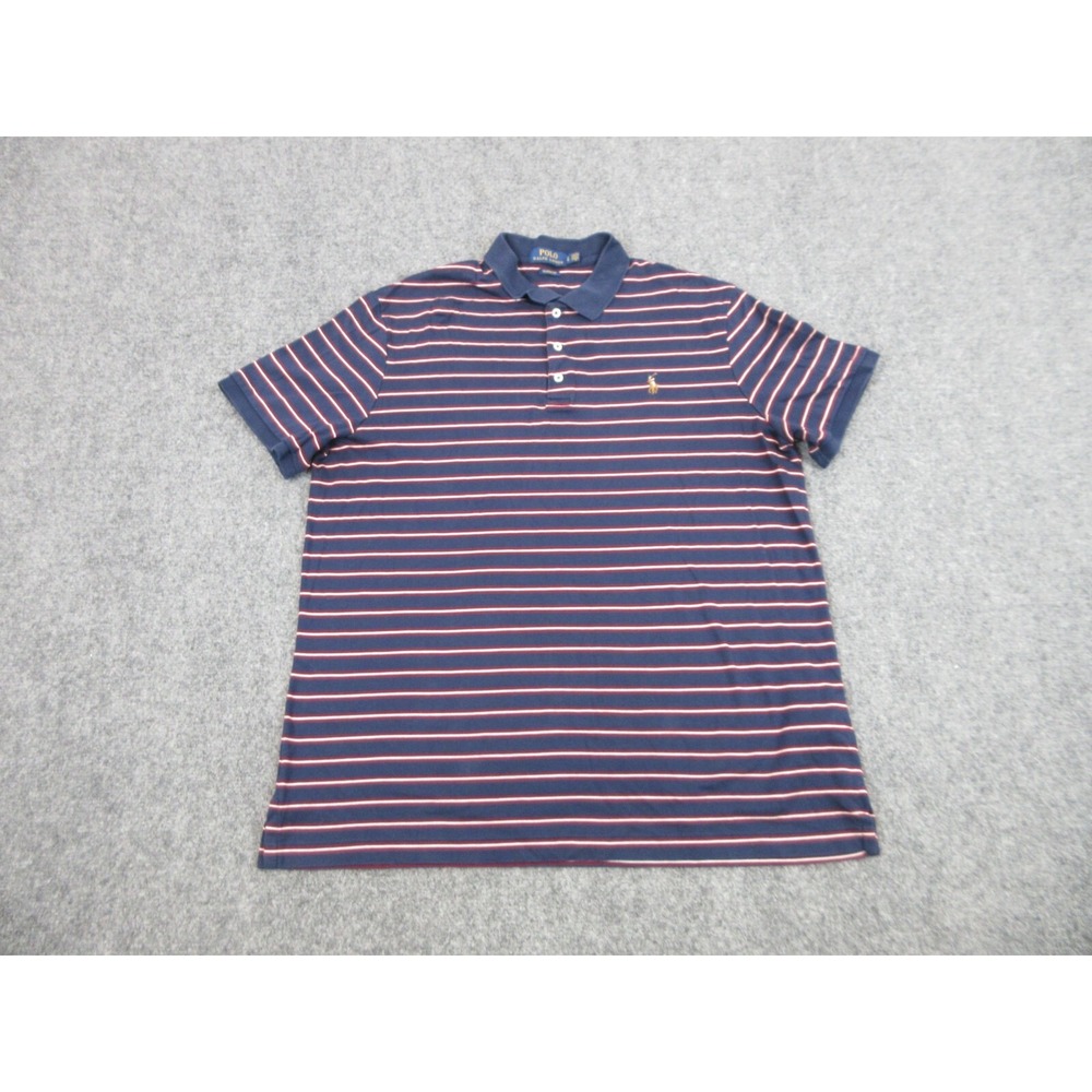 Polo Ralph‎ Lauren Polo Shirt Mens L Blue Striped 100% Cotton Classic Fit